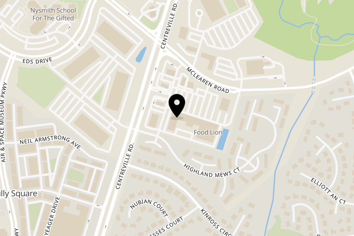 Map showing the location of Desi Breakfast Club on 3065-J Centreville Rd in Herndon
